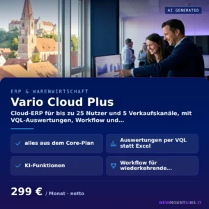 Vario Cloud Plus — Cloud-ERP für bis zu 25 Nutzer und 5 Verkaufskanäle, mit VQL-Auswertungen, Workflow und… von Newmountains.IT aus Landshut