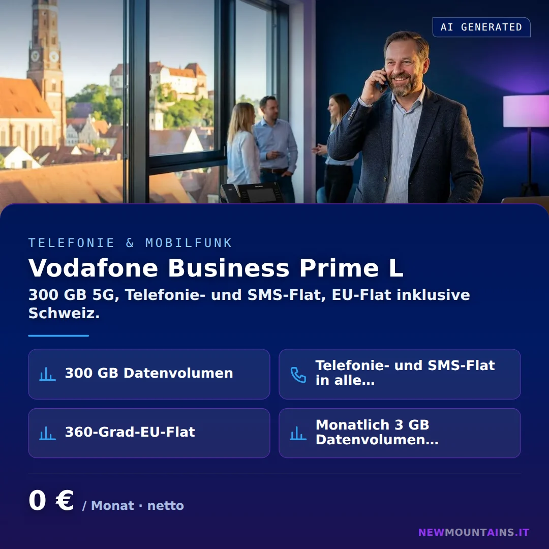 Vodafone Business Prime L — 300 GB 5G, Telefonie- und SMS-Flat, EU-Flat inklusive Schweiz. von Newmountains.IT aus Landshut