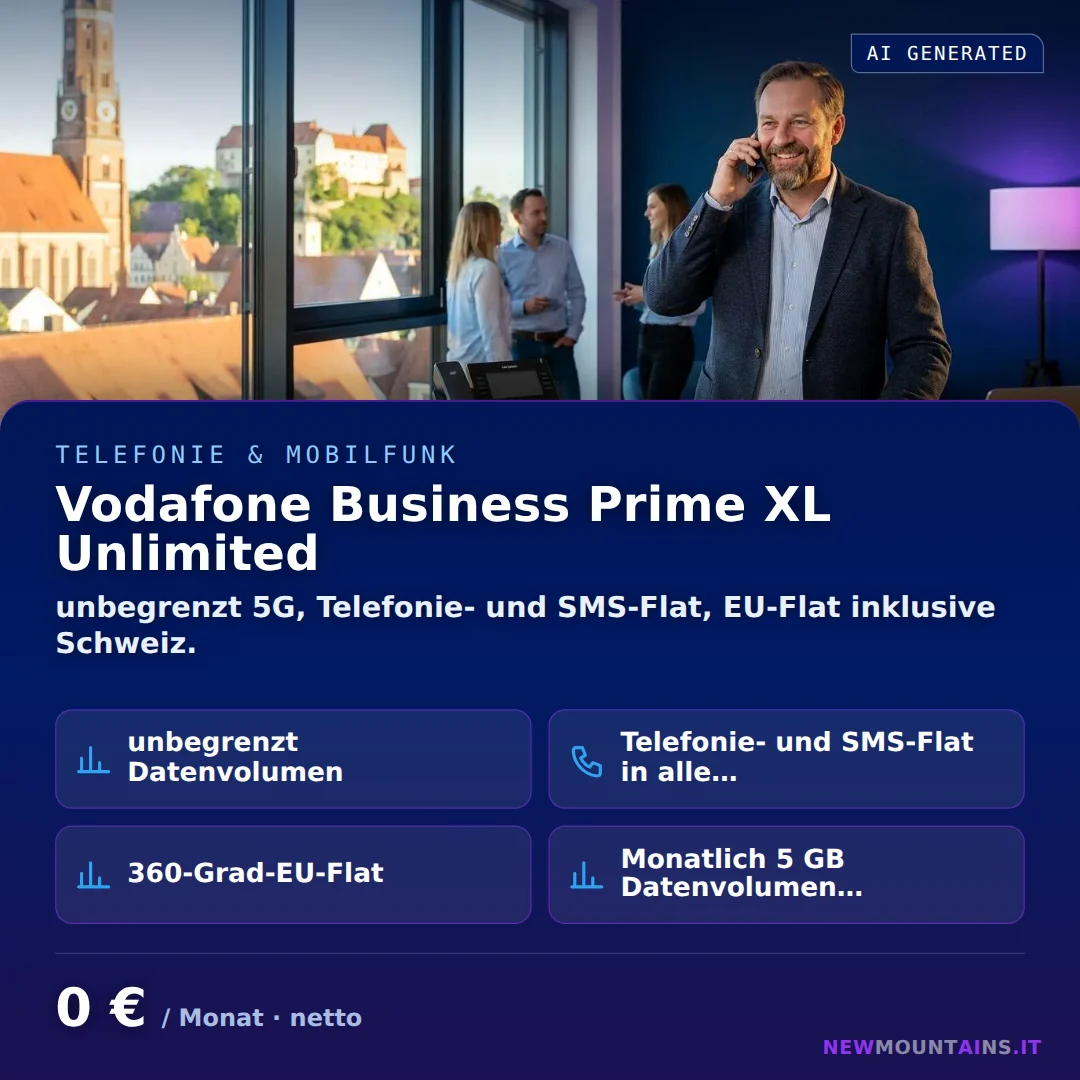 Vodafone Business Prime XL Unlimited — unbegrenzt 5G, Telefonie- und SMS-Flat, EU-Flat inklusive Schweiz. von Newmountains.IT aus Landshut