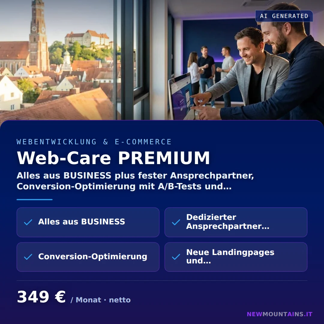 Web-Care PREMIUM — Alles aus BUSINESS plus fester Ansprechpartner, Conversion-Optimierung mit A/B-Tests und… von Newmountains.IT aus Landshut