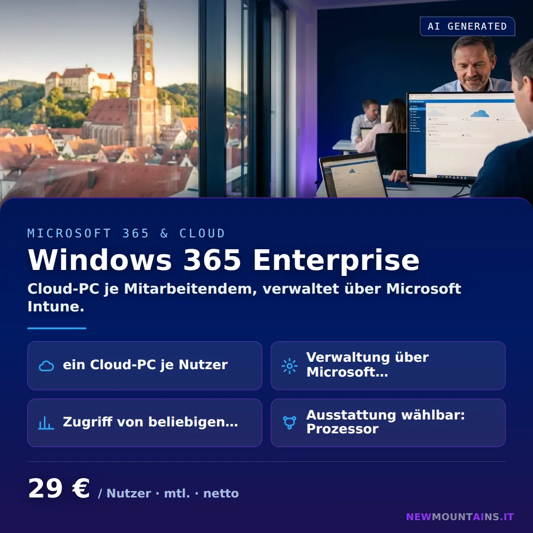 Windows 365 Enterprise — Cloud-PC je Mitarbeitendem, verwaltet über Microsoft Intune. von Newmountains.IT aus Landshut