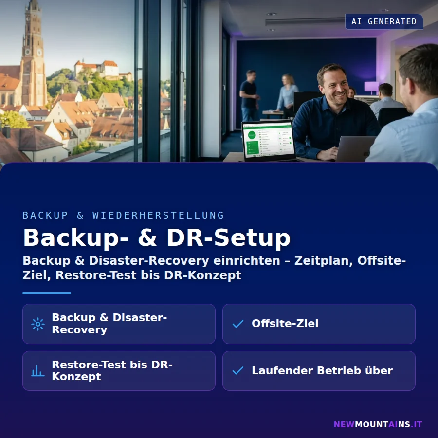 Backup- & DR-Setup – Backup & Disaster-Recovery einrichten – Zeitplan, Offsite-Ziel, Restore-Test bis DR-Konzept | Newmountains.IT aus Landshut