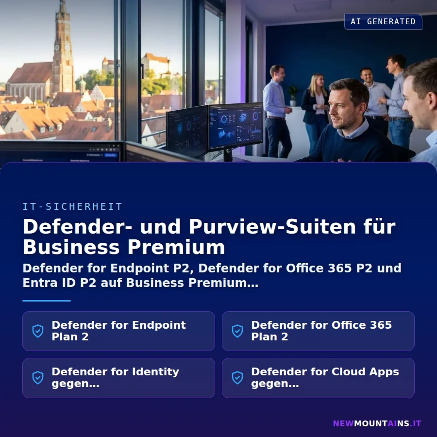 Defender- und Purview-Suiten für Business Premium – Defender for Endpoint P2, Defender for Office 365 P2 und Entra ID P2 auf Business Premium | Newmountains.IT aus Landshut
