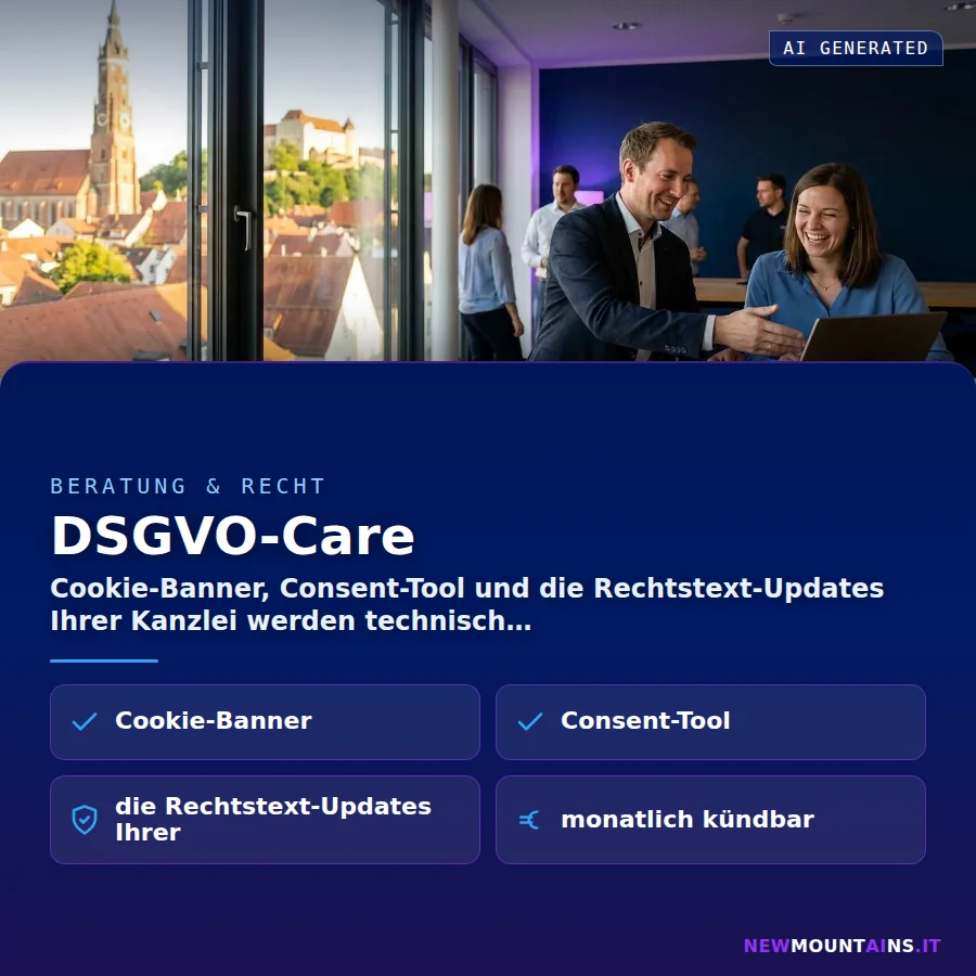 DSGVO-Care – Cookie-Banner, Consent-Tool und die Rechtstext-Updates Ihrer Kanzlei werden technisch | Newmountains.IT aus Landshut