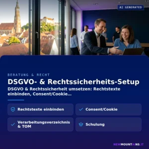 DSGVO- & Rechtssicherheits-Setup – DSGVO & Rechtssicherheit umsetzen: Rechtstexte einbinden, Consent/Cookie | Newmountains.IT aus Landshut