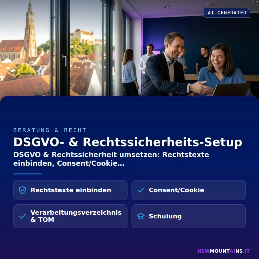 DSGVO- & Rechtssicherheits-Setup – DSGVO & Rechtssicherheit umsetzen: Rechtstexte einbinden, Consent/Cookie | Newmountains.IT aus Landshut