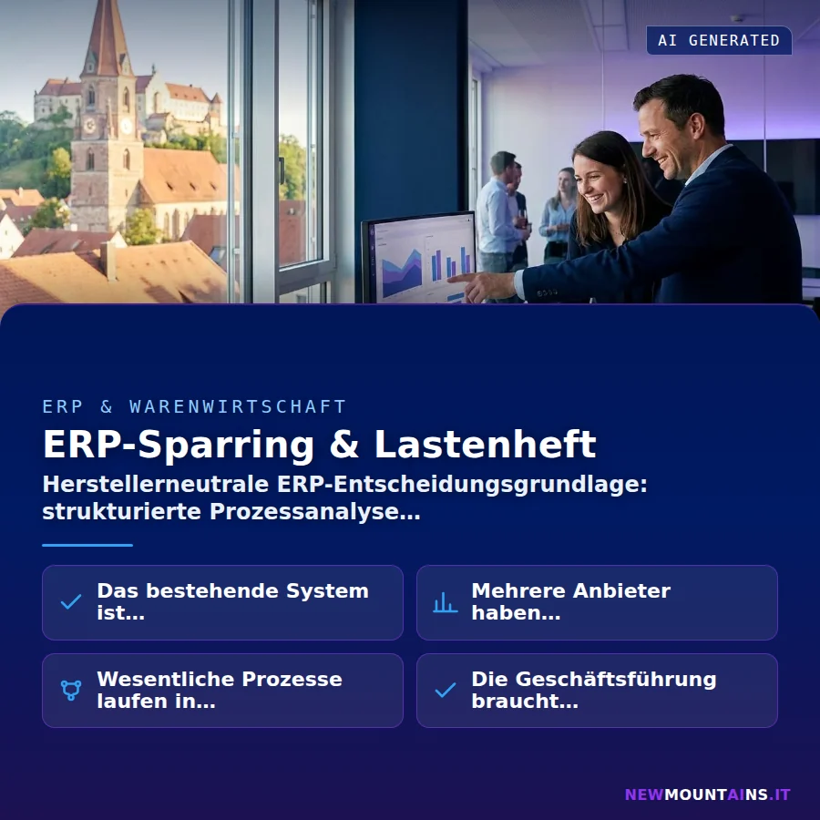 ERP-Sparring & Lastenheft – Herstellerneutrale ERP-Entscheidungsgrundlage: strukturierte Prozessanalyse | Newmountains.IT aus Landshut