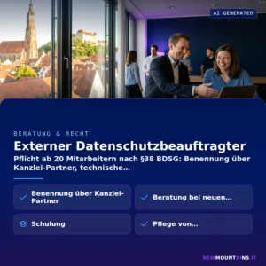 Externer Datenschutzbeauftragter – Pflicht ab 20 Mitarbeitern nach §38 BDSG: Benennung über Kanzlei-Partner, technische | Newmountains.IT aus Landshut