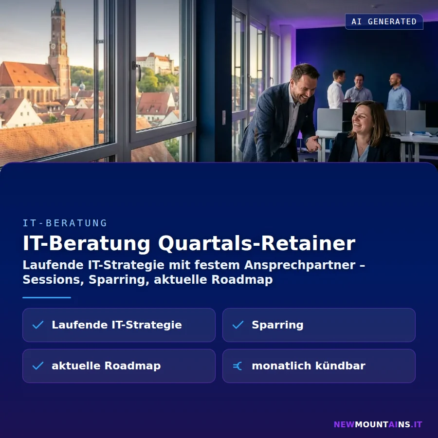 IT-Beratung Quartals-Retainer – Laufende IT-Strategie mit festem Ansprechpartner – Sessions, Sparring, aktuelle Roadmap | Newmountains.IT aus Landshut