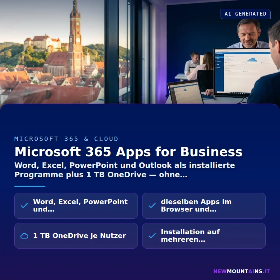 Microsoft 365 Apps for Business – Word, Excel, PowerPoint und Outlook als installierte Programme plus 1 TB OneDrive — ohne | Newmountains.IT aus Landshut