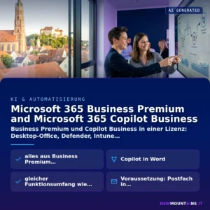 Microsoft 365 Business Premium and Microsoft 365 Copilot Business – Business Premium und Copilot Business in einer Lizenz: Desktop-Office, Defender, Intune | Newmountains.IT aus Landshut