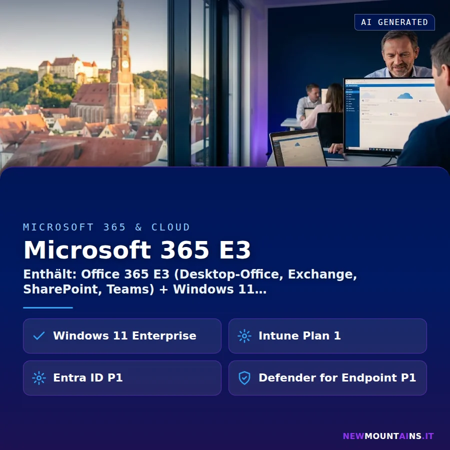 Microsoft 365 E3 – Enthält: Office 365 E3 (Desktop-Office, Exchange, SharePoint, Teams) + Windows 11 | Newmountains.IT aus Landshut
