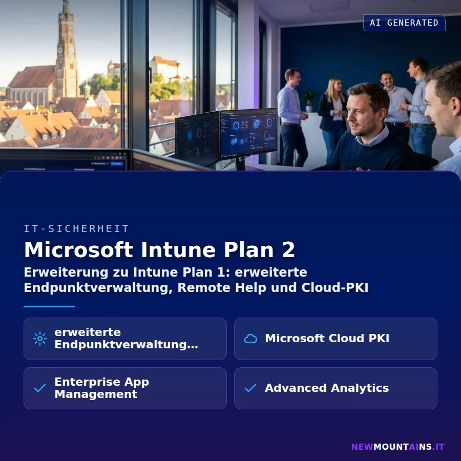 Microsoft Intune Plan 2 – Erweiterung zu Intune Plan 1: erweiterte Endpunktverwaltung, Remote Help und Cloud-PKI | Newmountains.IT aus Landshut