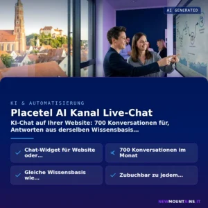 Placetel AI Kanal Live-Chat – KI-Chat auf Ihrer Website: 700 Konversationen für, Antworten aus derselben Wissensbasis | Newmountains.IT aus Landshut