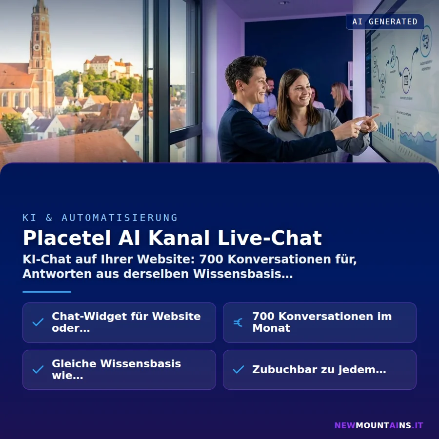 Placetel AI Kanal Live-Chat – KI-Chat auf Ihrer Website: 700 Konversationen für, Antworten aus derselben Wissensbasis | Newmountains.IT aus Landshut