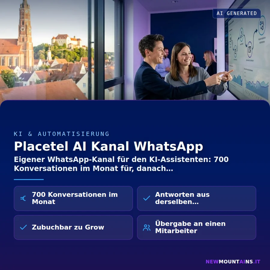 Placetel AI Kanal WhatsApp – Eigener WhatsApp-Kanal für den KI-Assistenten: 700 Konversationen im Monat für, danach | Newmountains.IT aus Landshut