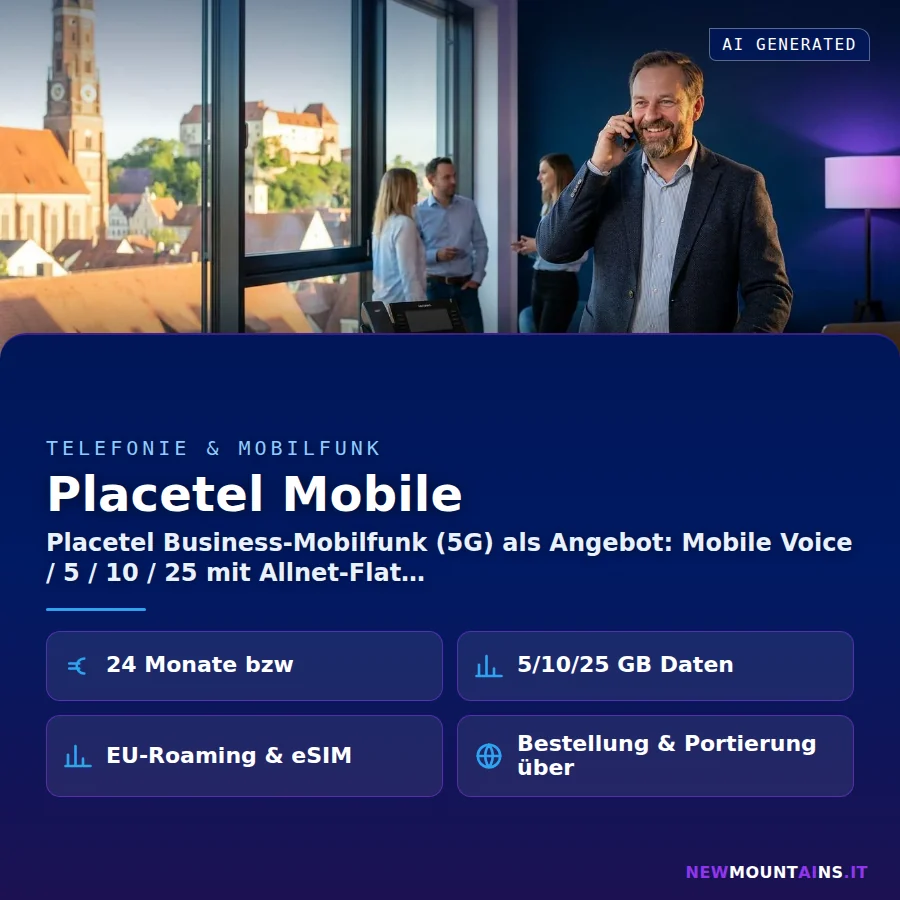 Placetel Mobile – Placetel Business-Mobilfunk (5G) als Angebot: Mobile Voice / 5 / 10 / 25 mit Allnet-Flat | Newmountains.IT aus Landshut