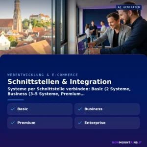 Schnittstellen & Integration – Systeme per Schnittstelle verbinden: Basic (2 Systeme, Business (3–5 Systeme, Premium | Newmountains.IT aus Landshut