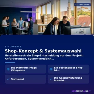 Shop-Konzept & Systemauswahl – Herstellerneutrale Shop-Entscheidung vor dem Projekt: Anforderungen, Systemvergleich | Newmountains.IT aus Landshut
