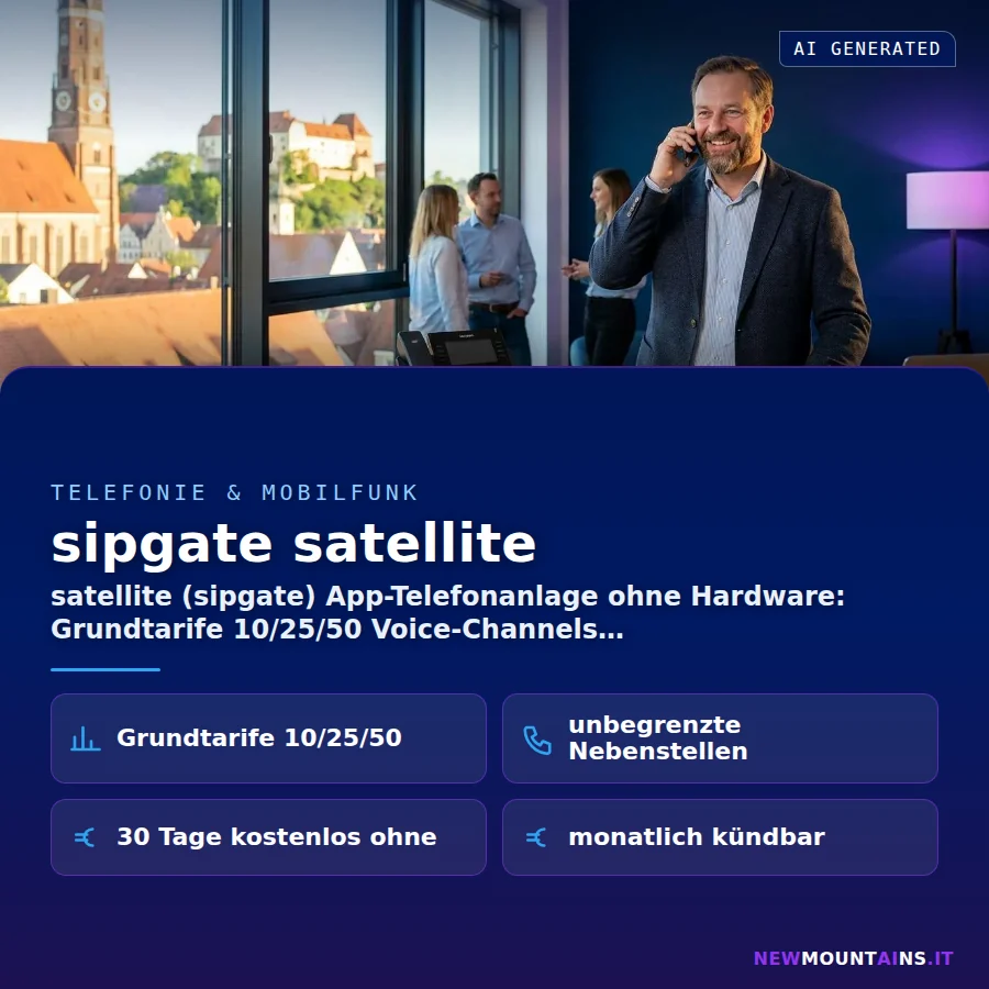 sipgate satellite – satellite (sipgate) App-Telefonanlage ohne Hardware: Grundtarife 10/25/50 Voice-Channels | Newmountains.IT aus Landshut
