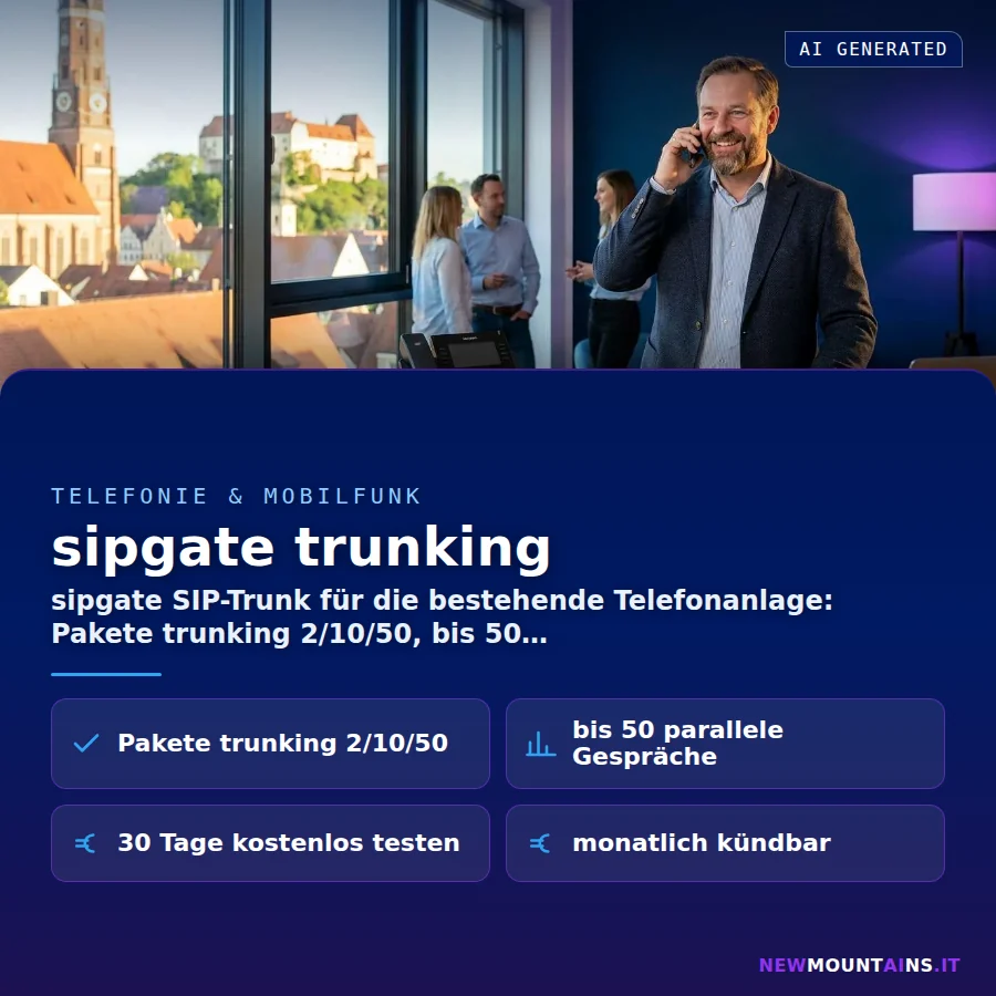 sipgate trunking – sipgate SIP-Trunk für die bestehende Telefonanlage: Pakete trunking 2/10/50, bis 50 | Newmountains.IT aus Landshut
