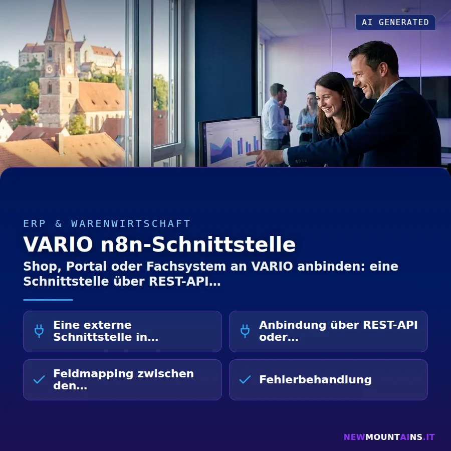 VARIO n8n-Schnittstelle – Shop, Portal oder Fachsystem an VARIO anbinden: eine Schnittstelle über REST-API | Newmountains.IT aus Landshut
