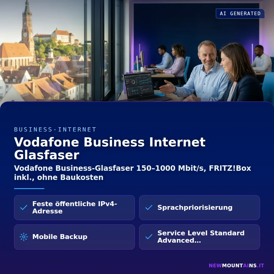 Vodafone Business Internet Glasfaser – Vodafone Business-Glasfaser 150–1000 Mbit/s, FRITZ!Box inkl., ohne Baukosten | Newmountains.IT aus Landshut