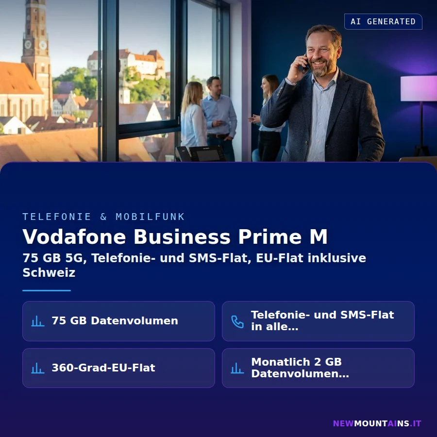 Vodafone Business Prime M – 75 GB 5G, Telefonie- und SMS-Flat, EU-Flat inklusive Schweiz | Newmountains.IT aus Landshut
