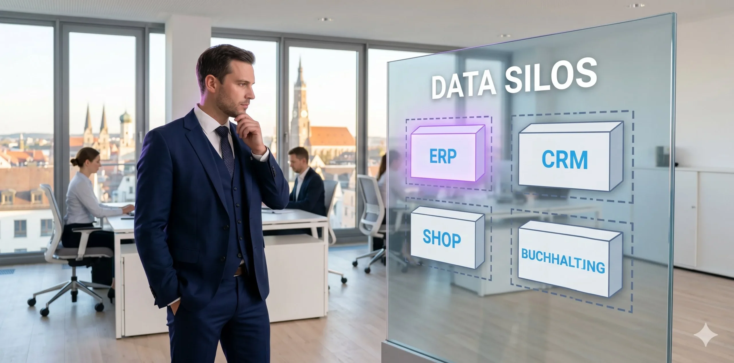Daten-Silos in KMU-Systemen — isolierte ERP CRM und Shop-Systeme ohne Schnittstellen verursachen Medienbrüche und Datenchaos