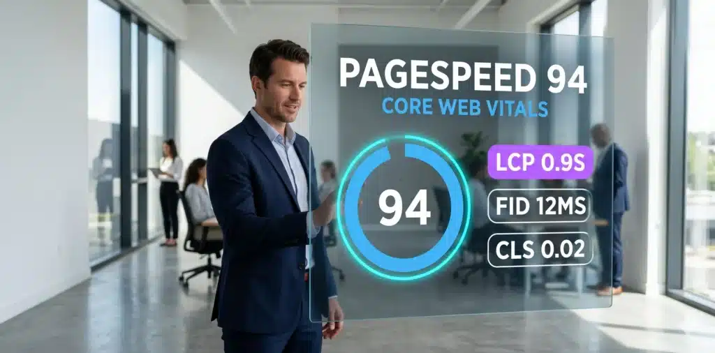 Website-Performance-Optimierung von Newmountains.IT — Google PageSpeed Score 94 mit unter 1 Sekunde Largest Contentful Paint