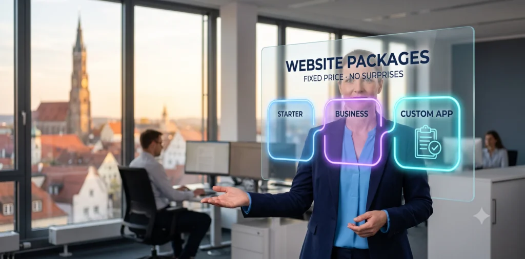 Webdesign-Festpreispakete von Newmountains.IT Landshut – Starter-, Business- und Custom-Website für KMU
