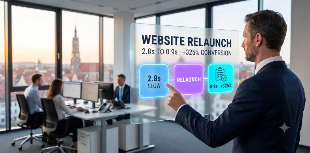 Website-Relaunch von Newmountains.IT – Ladezeit 2,8 auf 0,9 s, Conversion +325 % beim Maschinenbauer