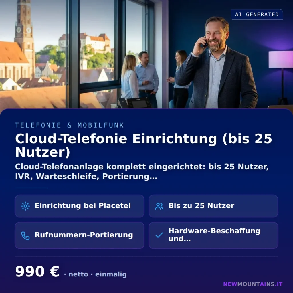 Cloud-Telefonie Einrichtung (bis 25 Nutzer) — Cloud-Telefonanlage komplett eingerichtet: bis 25 Nutzer, IVR, Warteschleife, Portierung… von Newmountains.IT aus Landshut