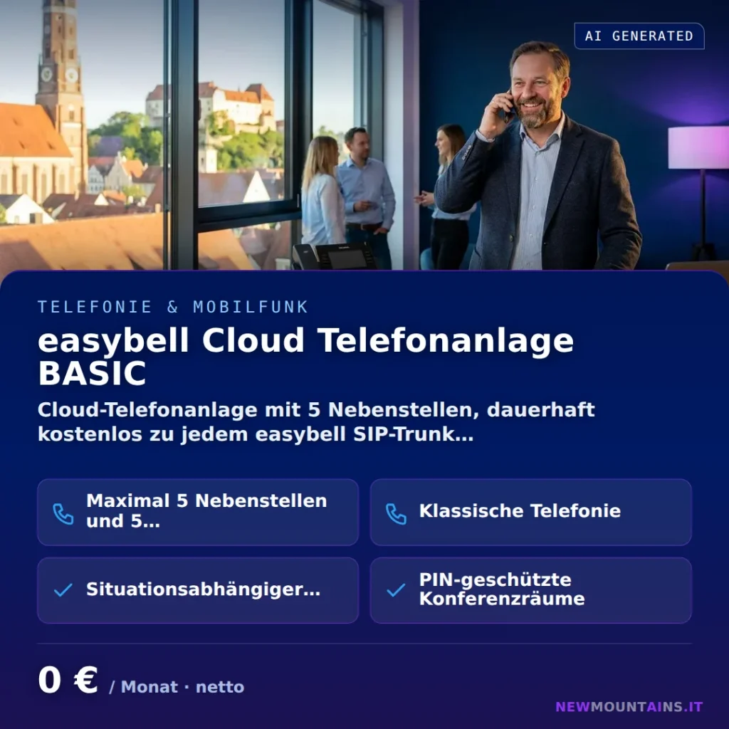 easybell Cloud Telefonanlage BASIC — Cloud-Telefonanlage mit 5 Nebenstellen, dauerhaft kostenlos zu jedem easybell SIP-Trunk… von Newmountains.IT aus Landshut