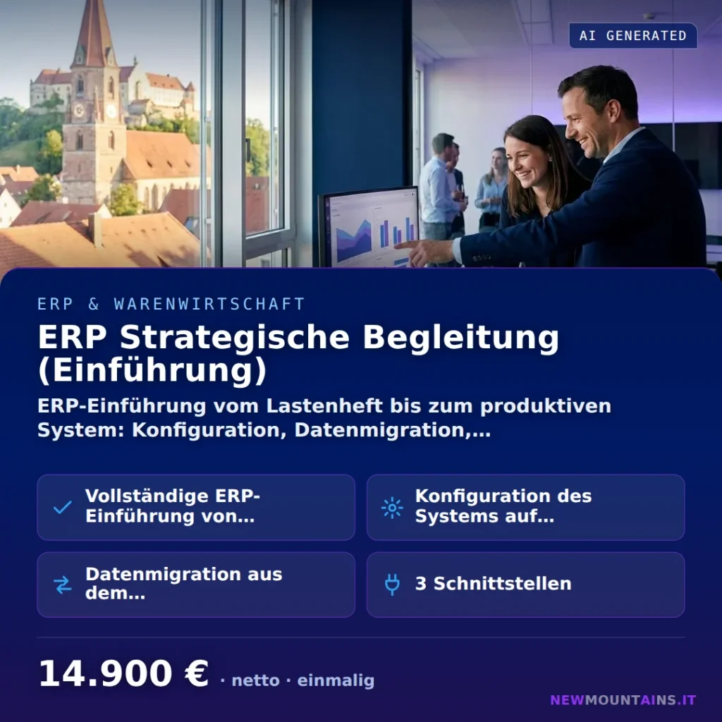 ERP Strategische Begleitung (Einführung) — ERP-Einführung vom Lastenheft bis zum produktiven System: Konfiguration, Datenmigration,… von Newmountains.IT aus Landshut