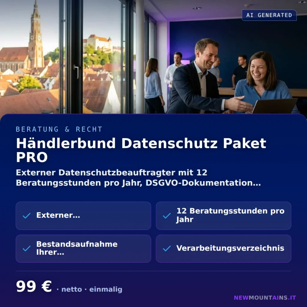 Händlerbund Datenschutz Paket PRO — Externer Datenschutzbeauftragter mit 12 Beratungsstunden pro Jahr, DSGVO-Dokumentation… von Newmountains.IT aus Landshut