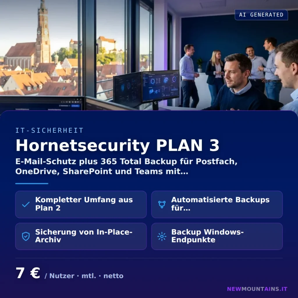 Hornetsecurity PLAN 3 — E-Mail-Schutz plus 365 Total Backup für Postfach, OneDrive, SharePoint und Teams mit… von Newmountains.IT aus Landshut