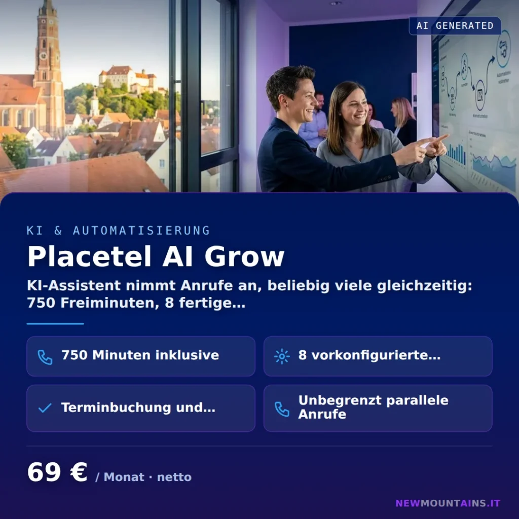 Placetel AI Grow — KI-Assistent nimmt Anrufe an, beliebig viele gleichzeitig: 750 Freiminuten, 8 fertige… von Newmountains.IT aus Landshut