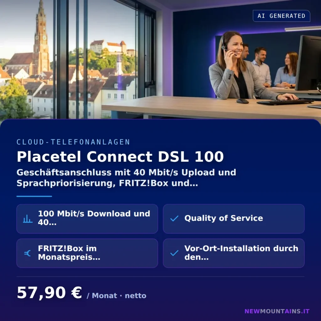 Placetel Connect DSL 100 — Geschäftsanschluss mit 40 Mbit/s Upload und Sprachpriorisierung, FRITZ!Box und… von Newmountains.IT aus Landshut