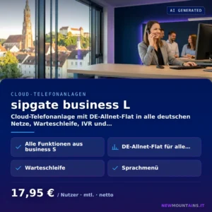 sipgate business L — Cloud-Telefonanlage mit DE-Allnet-Flat in alle deutschen Netze, Warteschleife, IVR und… von Newmountains.IT aus Landshut