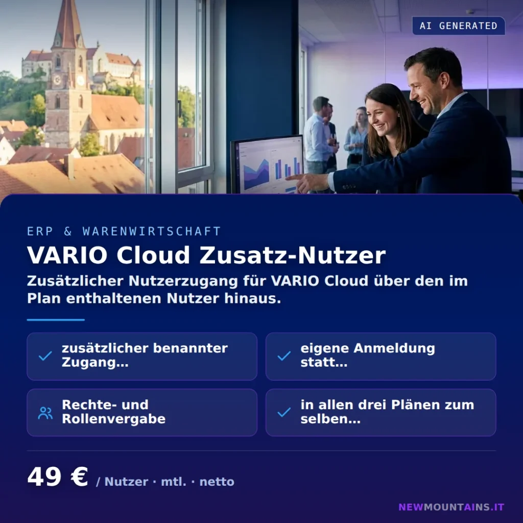 VARIO Cloud Zusatz-Nutzer — Zusätzlicher Nutzerzugang für VARIO Cloud über den im Plan enthaltenen Nutzer hinaus. von Newmountains.IT aus Landshut