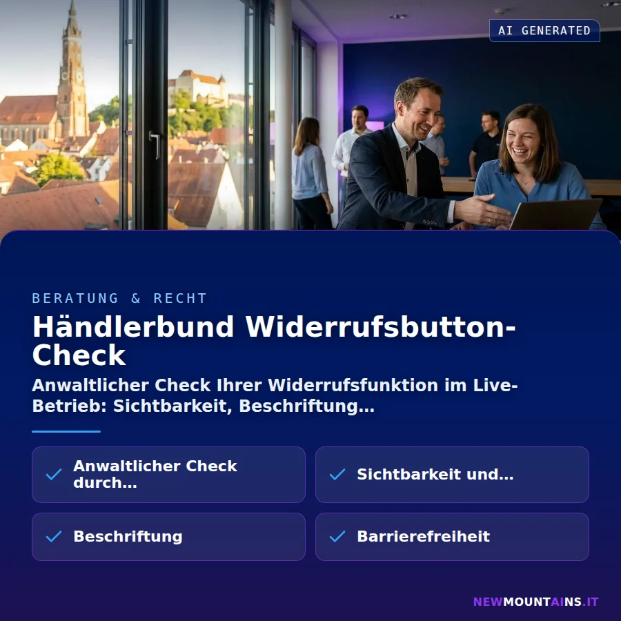 Händlerbund Widerrufsbutton-Check – Anwaltlicher Check Ihrer Widerrufsfunktion im Live-Betrieb: Sichtbarkeit, Beschriftung | Newmountains.IT aus Landshut
