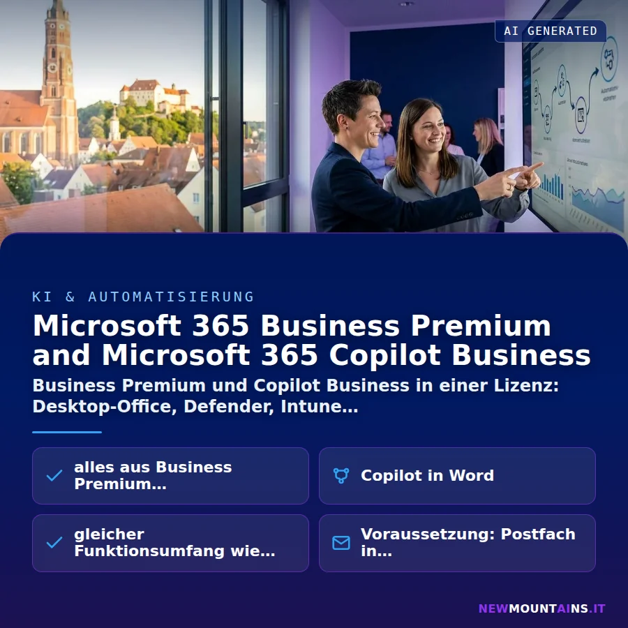Microsoft 365 Business Premium and Microsoft 365 Copilot Business – Business Premium und Copilot Business in einer Lizenz: Desktop-Office, Defender, Intune | Newmountains.IT aus Landshut