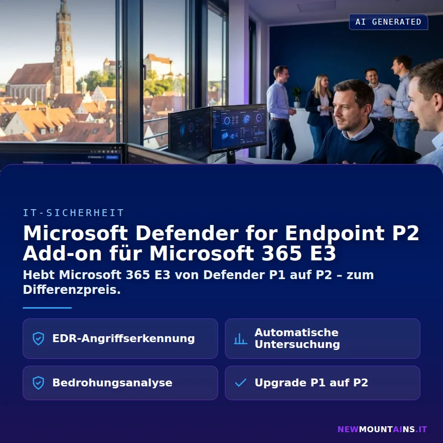 Microsoft Defender for Endpoint P2 Add-on für Microsoft 365 E3 – Hebt Microsoft 365 E3 von Defender P1 auf P2 – zum Differenzpreis | Newmountains.IT aus Landshut