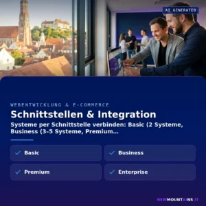 Schnittstellen & Integration – Systeme per Schnittstelle verbinden: Basic (2 Systeme, Business (3–5 Systeme, Premium | Newmountains.IT aus Landshut