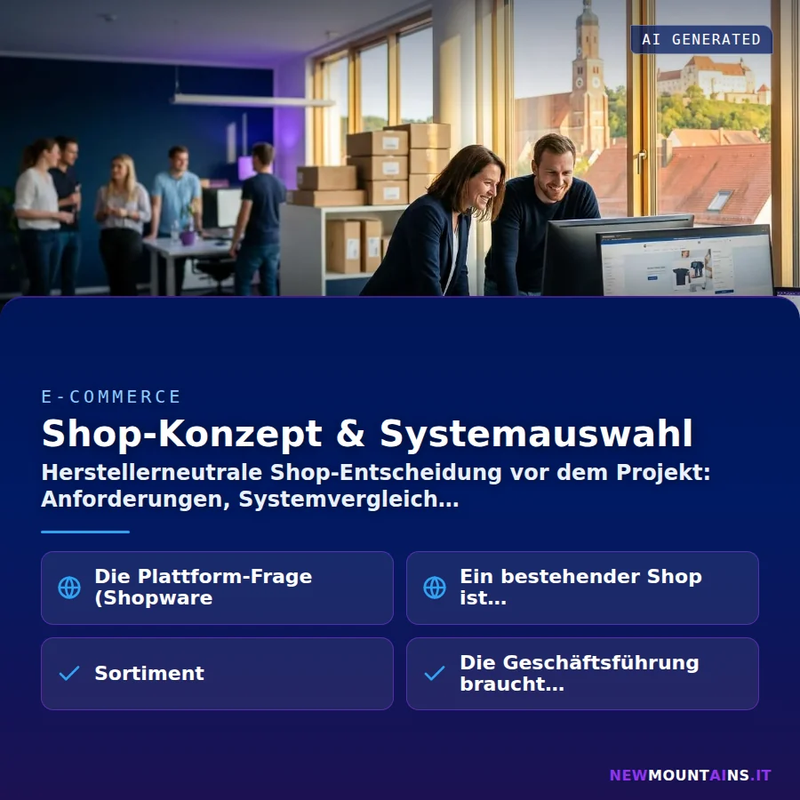 Shop-Konzept & Systemauswahl – Herstellerneutrale Shop-Entscheidung vor dem Projekt: Anforderungen, Systemvergleich | Newmountains.IT aus Landshut