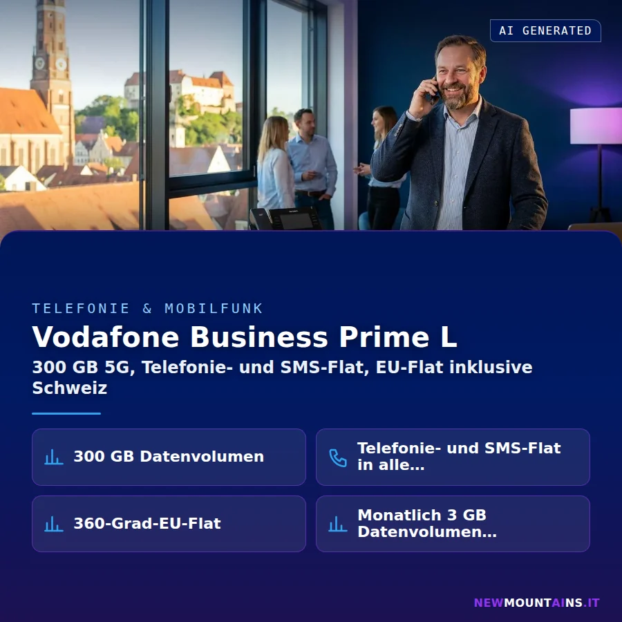 Vodafone Business Prime L – 300 GB 5G, Telefonie- und SMS-Flat, EU-Flat inklusive Schweiz | Newmountains.IT aus Landshut