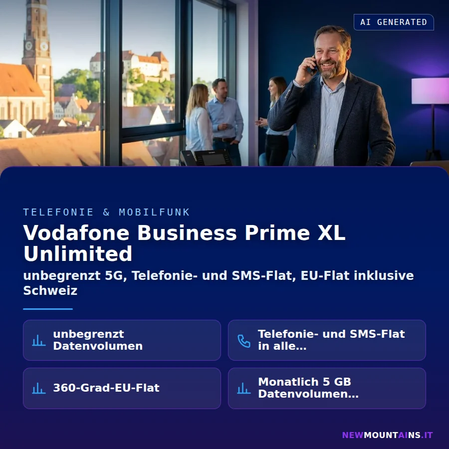 Vodafone Business Prime XL Unlimited – unbegrenzt 5G, Telefonie- und SMS-Flat, EU-Flat inklusive Schweiz | Newmountains.IT aus Landshut